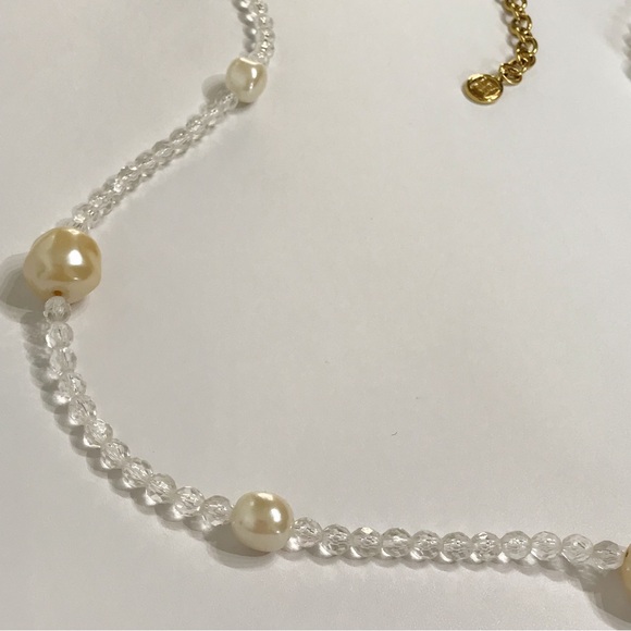 VTG Givenchy 43" Greek Key Large Faux Pearl Crystal Gold Tone Chunky Necklace - Picture 8 of 15